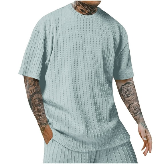Deals SSAAVKUY Men Knit Cotton Short Sleeve Tops Summer Breathable Comfy Tee Shirt Casual Crew Neck Blouse Classic Fit Loose Top Green XL