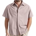 thumbnail image 1 of Deals SSAAVKUY Men's Linen Shirts Short Sleeve Button Down Casual Shirt Business Dress Clothing Beach Fashion Summer Tops Purple M, 1 of 5