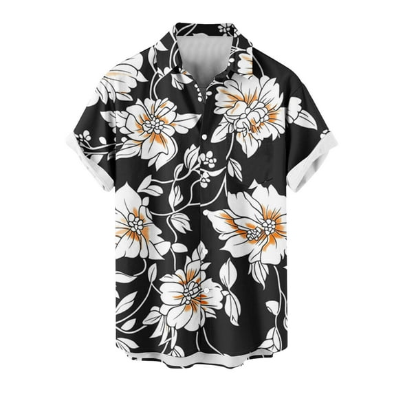 Deals SSAAVKUY Men's Short Sleeve Hawaiian Shirt Loose Fit, Floral Print Tropical Party Beach Button Down Aloha Shirt Black M