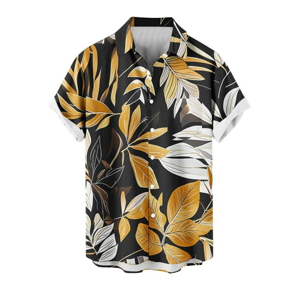 Deals SSAAVKUY Mens Casual Short Sleeve Button Up Vintage Summer Hawaiian Beach Vacation Shirts Lapel Neck Collared Floral Shirts Yellow XL