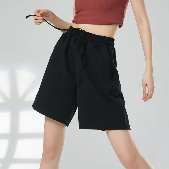 Shorts for Women Elastic Waist Shorts for Women Casual Solid Loose Straight Leg Short Pants Summer Lightweight Thin Quick Drying Sports Shorts with Pocket