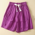 thumbnail image 1 of Shorts for Women Womens Elastic Waist Drawstring Shorts Summer Casual Solid Loose Wide Leg Short Pants Breathable Cotton Linen Ladies Shorts with Pocket, 1 of 6