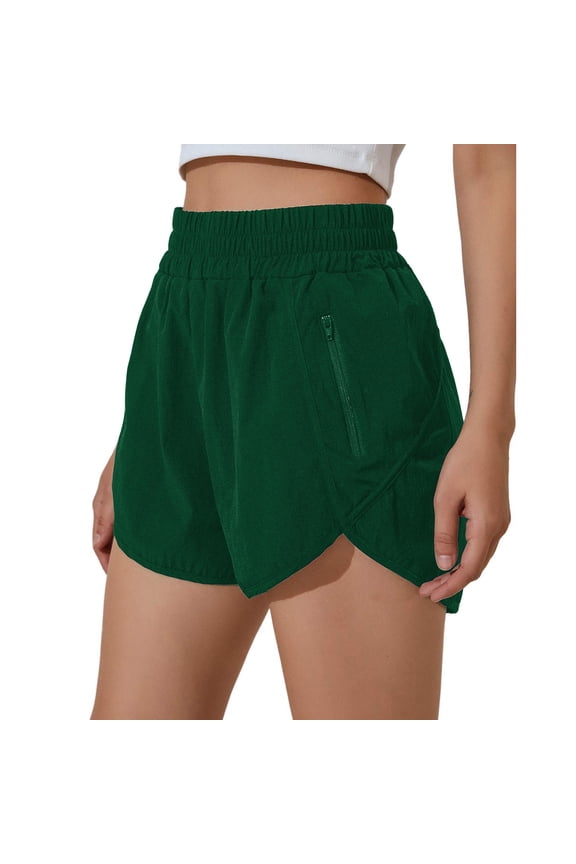 Shorts for Women Womens Running Sports Shorts Casual Solid Elastic Waist Workout Slit Short Pants Fashion Zipper Pocket Loose Stretchy Shorts for Summer