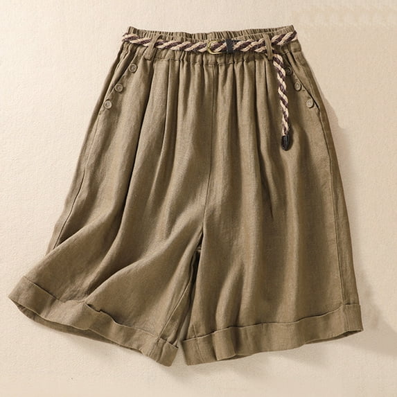 Shorts for Women Womens Summer Shorts Casual Solid Breathable Cotton Linen High Waist Short Pants Plus Size Loose Wide Leg Button Shorts with Pocket