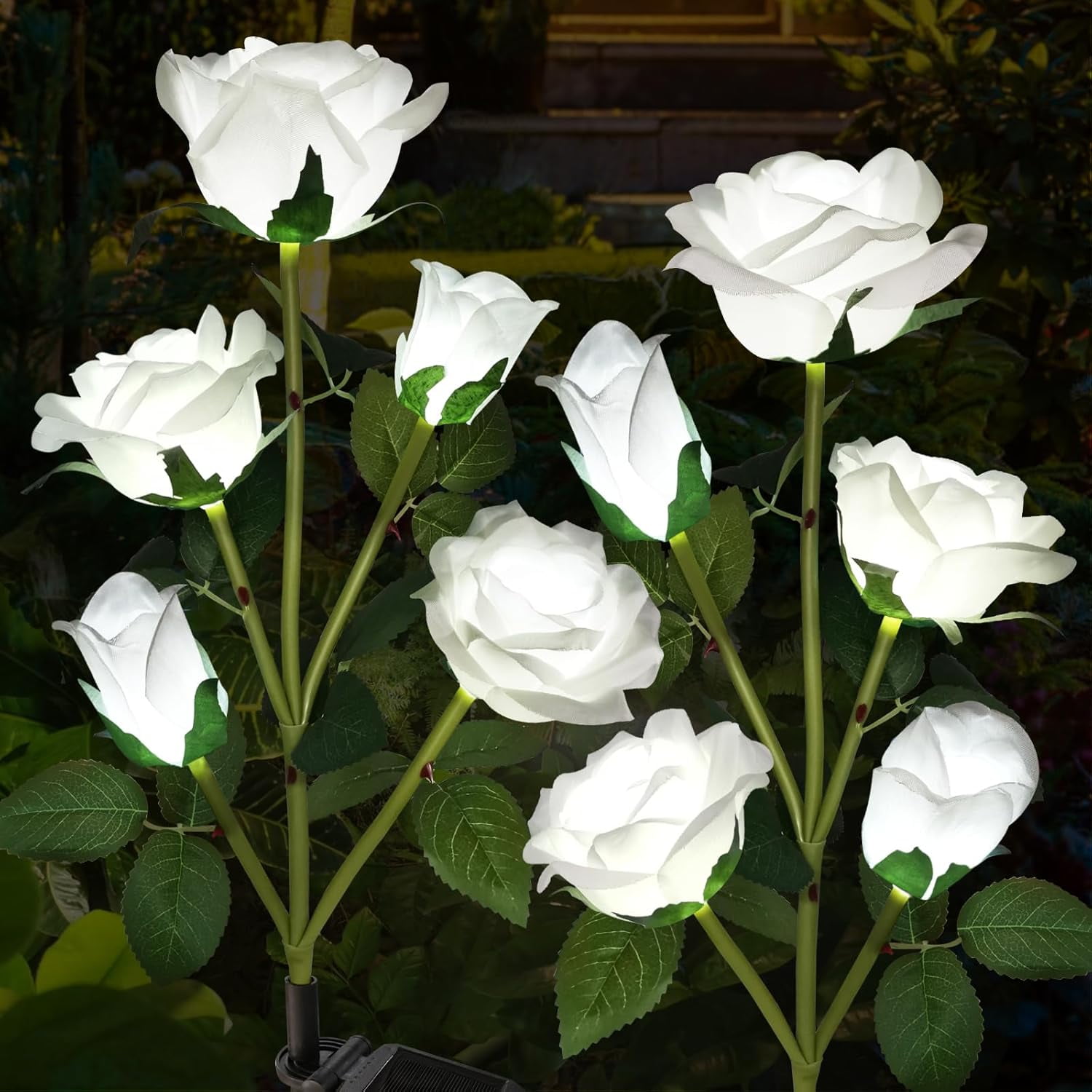 Solar Garden Lights Outdoor, 2 PackSolar Flower Lights Outdoor Waterproof with 16 Rose, 2 Modes Realistic Rose Flower for Yard, Pathway, Garden Decor & Gardening Gift