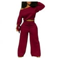 thumbnail image 1 of Solid Plus Size 2 Piece for Women Drawstring Plush Wide Leg Pants Cold Shoulder Long Sleeve Tops Sets Winter Casual Outfits, 1 of 3
