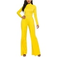 thumbnail image 1 of Wycnly Rompers for Women Fall Elegant Flared Leg Empire Waist Ladies Long Jumpsuits Half High Neck Long Sleeve Formal Solid Maxi Womens Jumpsuits on, 1 of 7