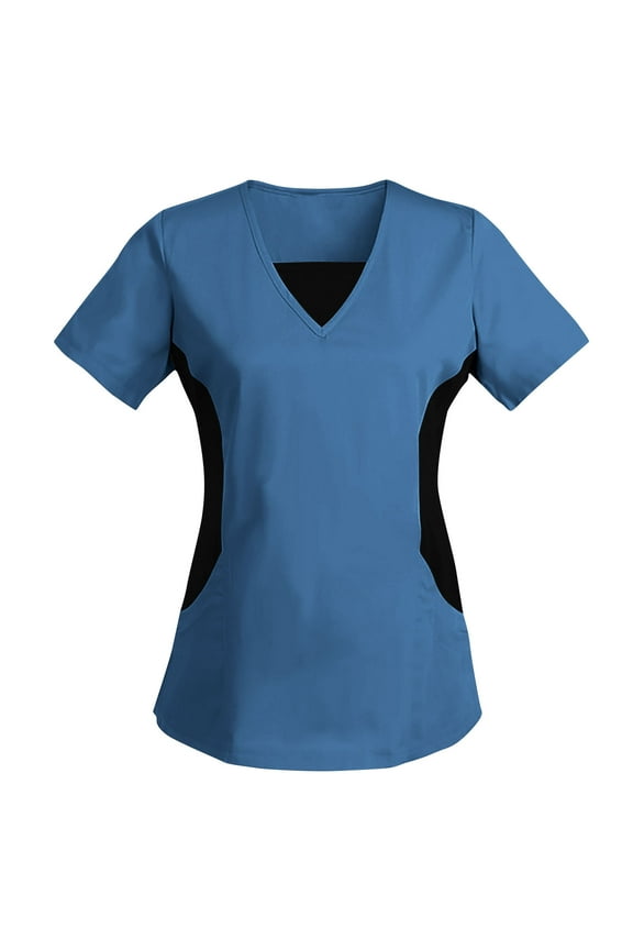 Summer Scrubs for Women V Neck Short Sleeve Tees Medical Scrub Tops Tshirt Soft Stretch Mock Wrap Top Nurse Tunics Shirt Workwear with Pockets
