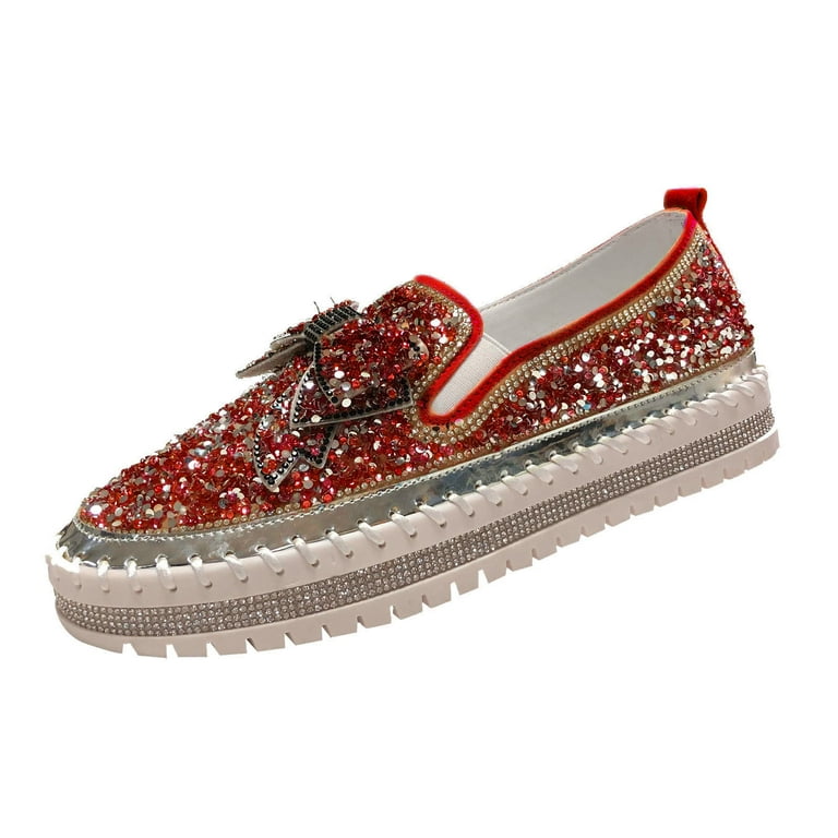 Deals of The Day Clearance Dvkptbk Sneakers for Women, Women's Fashion  Slip-On Sneakers, Rhinestones Glitter For Women, Platform Loafers Cute  Bowknot
