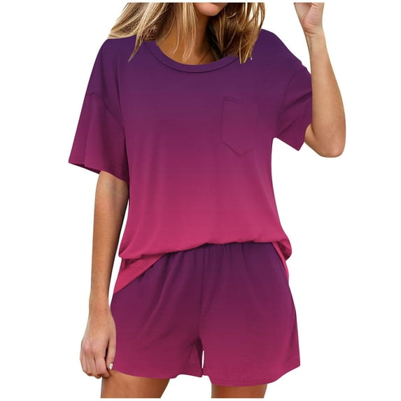 Abomasnow Lounge Sets for Women Casual Short Sleeve Crew Neck T-Shirts and Elastic Waist Shorts 2 Piece Color Blocking Pajama Outfits