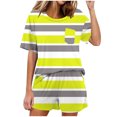 thumbnail image 1 of Abomasnow Lounge Sets for Women Casual Short Sleeve Crew Neck T-Shirts and Elastic Waist Shorts 2 Piece Stripe Print Pajama Outfits, 1 of 6