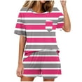 thumbnail image 1 of Abomasnow Lounge Sets for Women Casual Short Sleeve Crew Neck T-Shirts and Elastic Waist Shorts 2 Piece Stripe Print Pajama Outfits, 1 of 6