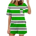 thumbnail image 1 of Abomasnow Lounge Sets for Women Casual Short Sleeve Crew Neck T-Shirts and Elastic Waist Shorts 2 Piece Stripe Print Pajama Outfits, 1 of 6