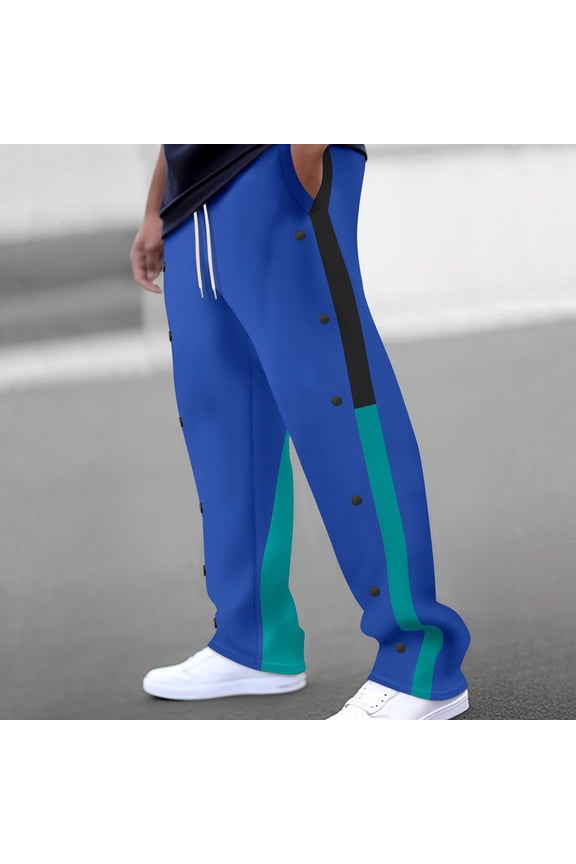 Men's Tear Away Swearpants Casual Side High Split Snap Button Sweat Pants Lightweight Training Warm up Basketball Pants with Pockets