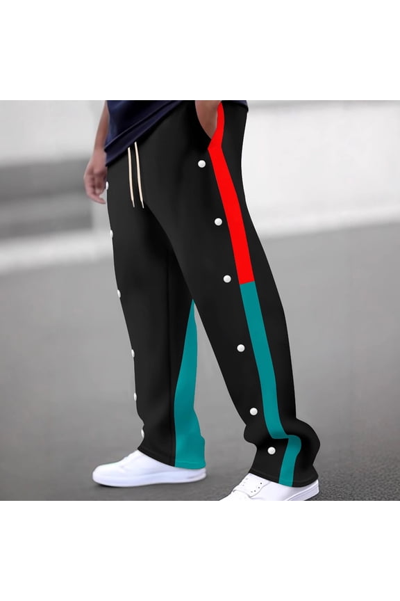 Men's Tear Away Swearpants Casual Side High Split Snap Button Sweat Pants Lightweight Training Warm up Basketball Pants with Pockets