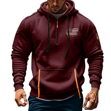 Deals of Today TMOYZQ Oversized Sweatshirts for Men Fashion American Flag Patriotic Graphic Pullover Sweatshirts Vintage Long Sleeve Quarter Zip Drawstring Hoodies