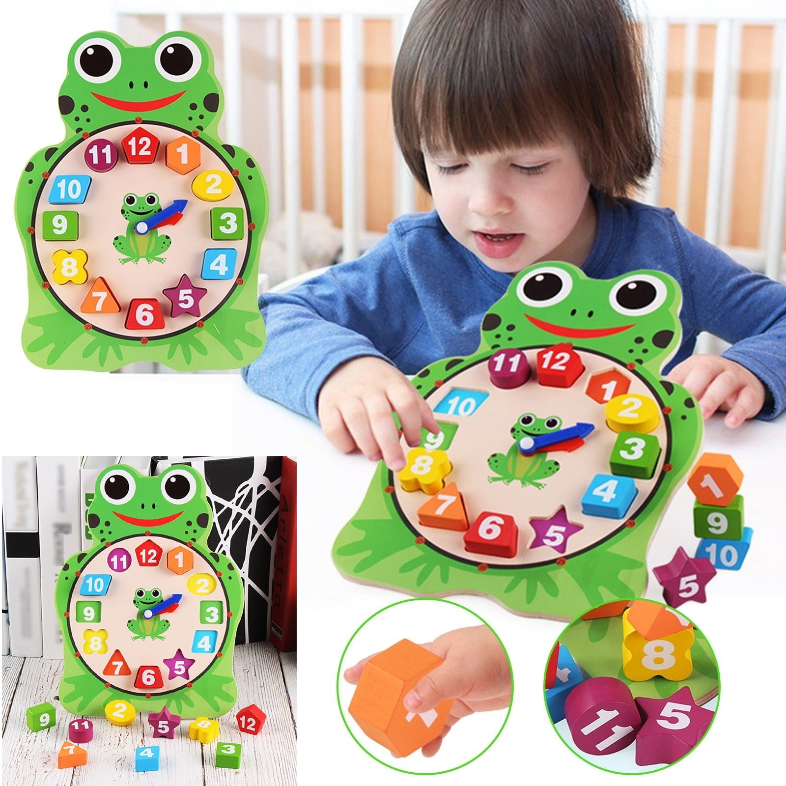 Deals Toys Under 5 Toys Wooden Color Sorting Clock Teaching Time