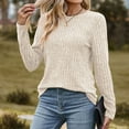 thumbnail image 1 of Trendy Topss for Women Solid Color Pinstripe Knit Sweater Round Neck Long Sleeve Jumper Work Office Pullover (XL, C Beige), 1 of 4