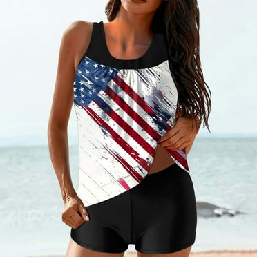 Deals UTSJKR 4Th of July Swimsuits for Women American Flag Graphic Two Piece Tankini Bathing Suits Tank Top Sets Swimwear with Boyshorts Multicolor XXL