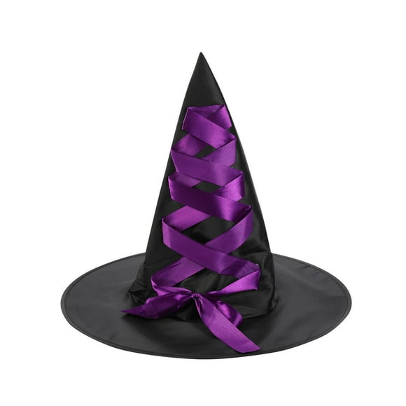 Deals UTSJKR Halloween Ribbon Witch Hat Wizard Hat Pointed Cap Witch Hat for Women Adults Halloween Party Accessory Decorations Purple
