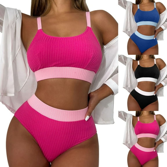 UTSJKR High Waisted Bikini Swimsuit Women Sporty Bathing Suit Push Up Bra and Triangle Shorts Swimwear 2 Piece Tankini Set Black 10