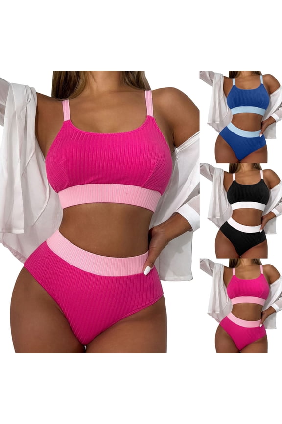 High Waisted Bikini Swimsuit Women Sporty Bathing Suit Push Up Bra and Triangle Shorts Swimwear 2 Piece Tankini Set Black 10