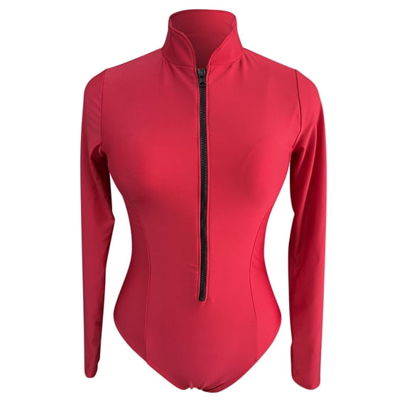 UTSJKR Long Sleeve Swimsuits for Women Rash Guard One Piece Bathing Suit Zip up Full Coverage Modest Surfing Sporty Swimwear Red XXL