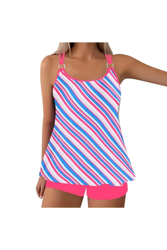 Modest Swimsuits for Women Vintage Printed Sexy Two Piece Tankini Bathing Suit Tummy Control Plus Size Swimsuit Hot Pink XL