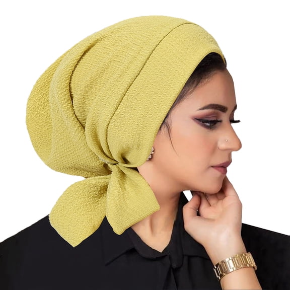 UTSJKR Pre Tied Bandanas Headscarf for Women - Solid Wave Comfy Caps Headwrap Chemo Turban Headwear Hats Yellow