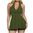 thumbnail image 1 of Deals UTSJKR Tankini Swimsuits for Women Plus Size Tummy Control Bathing Suits Front Knot Halter Neck Swimdress with Boyshorts Swimwear Army Green XXL, 1 of 7