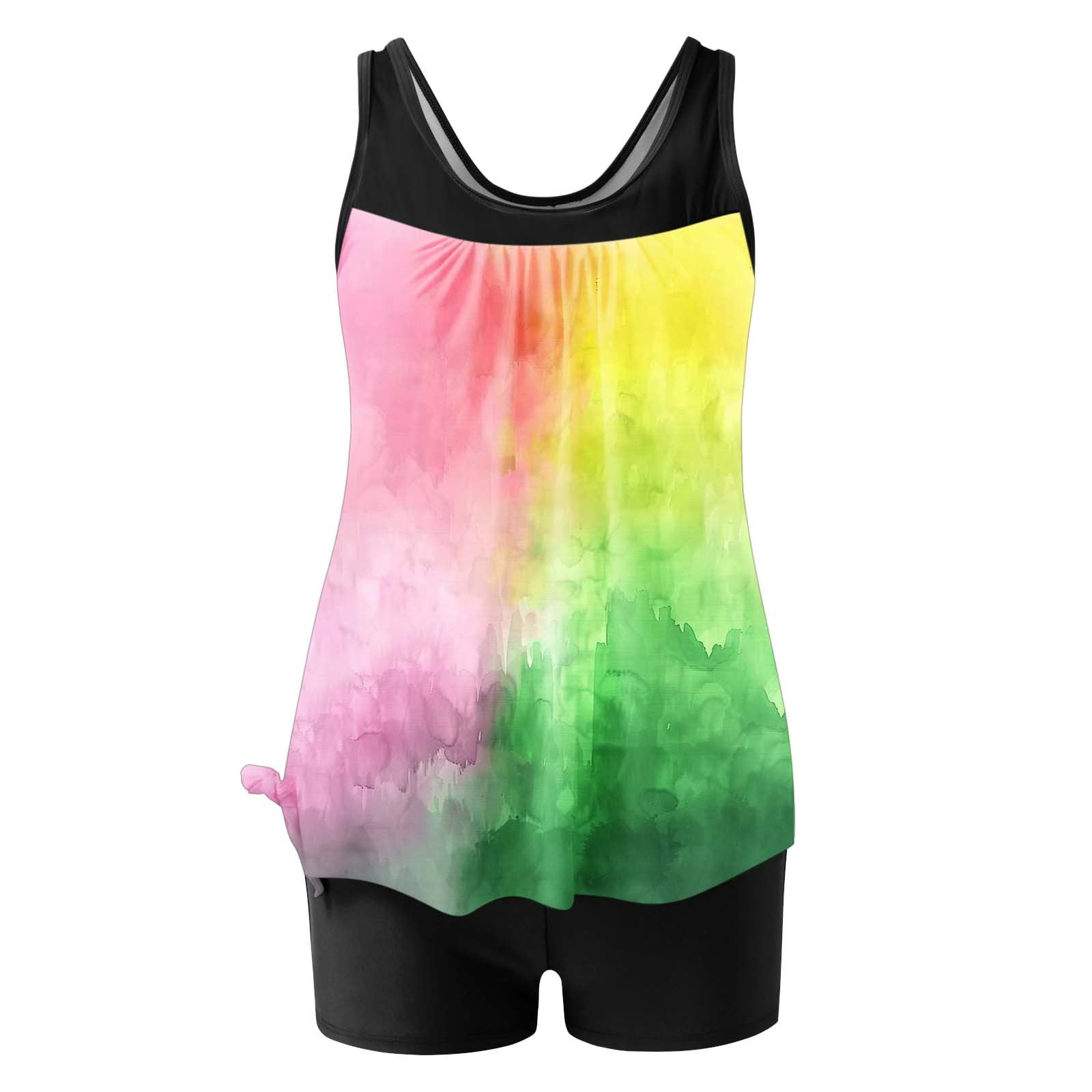 Tankini Tie Dye White Tank Top Two Piece Bathing Suits with Boyshorts main image 1