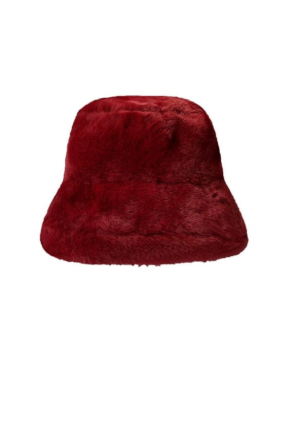 Winter Faux Fur Bucket Hat, Fluffy Fuzzy Warm Hats Plush Fisherman Cap Thicken Furry Puffy Hats for Women Wine