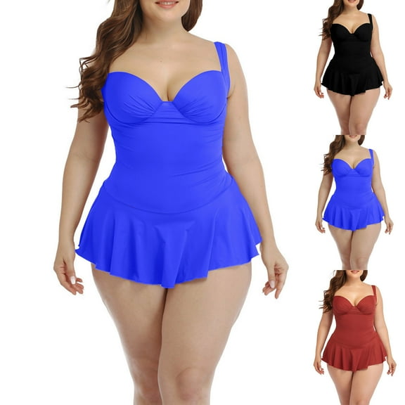 UTSJKR Women Bathing Suit One Piece, Plus Size Swim Dress One Piece Swimsuits Swim Romper Bathing Suits Tummy Control Modest Swimdress Black 10