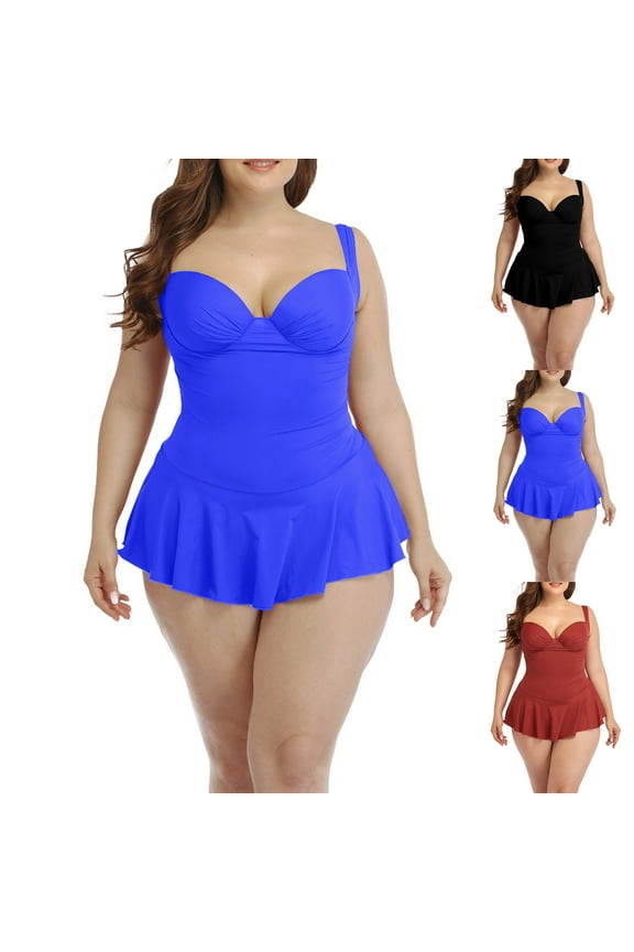 Women Bathing Suit One Piece, Plus Size Swim Dress One Piece Swimsuits Swim Romper Bathing Suits Tummy Control Modest Swimdress Black 10