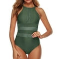 thumbnail image 1 of UTSJKR Women One Piece Swimsuit Slimming High Neck Swimwear Backless Halter Ruched Tummy Control Bathing Suit Green 6, 1 of 7
