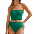thumbnail image 1 of UTSJKR Women Strapless Bikini Set High Waisted Tummy Control Swimsuit Ribbed 2 Piece Y2K Summer Cute Bathing Suit Green S, 1 of 6