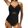 thumbnail image 1 of UTSJKR Women V Neck One Piece Swimsuit Wrapped Mesh Tummy Control Bathing Suit with Adjustable Spaghetti Straps Black 12, 1 of 5