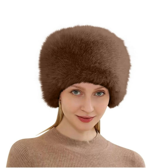 UTSJKR Women Winter Faux Fur Fuzzy Bucket Hat Fluffy Warm Hats Plush Fisherman Cap Fluffy Soft Russian Style Bucket Hat Brown