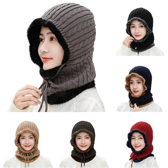 UTSJKR Women Winter One Piece Beanie Hat Slouchy Fleece Lined Balaclava Mask Neck Scarf Set Earmuff Ski Snow Knit Hats Navy