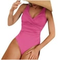 thumbnail image 1 of UTSJKR Women's One Piece Swimsuits Tummy Control Bathing Suits for Womens V Neck Criss Cross Ruched Push Up Slimming Swimwear Hot Pink 6, 1 of 9