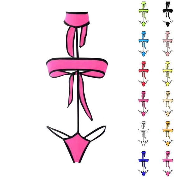 UTSJKR Women's Teardrop Micro Bikini Set Swimsuit 2 Pieces Bra Top and Thongs Sets Mini Bra Top Tie Sides Thong Lingerie Set Pink Free Size