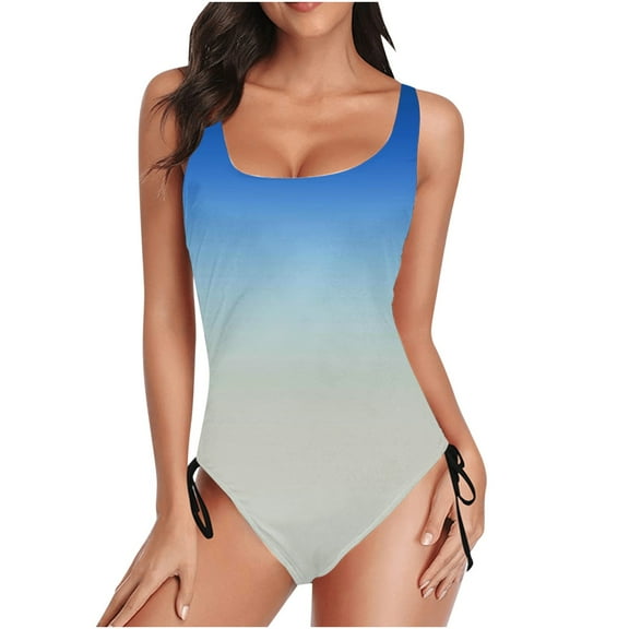 UTSJKR Women's Tummy Control Swimsuits Ombre Color Racer Back One Piece Bathing Suit Tummy Control High Cut Modest Swimswear Light Blue S