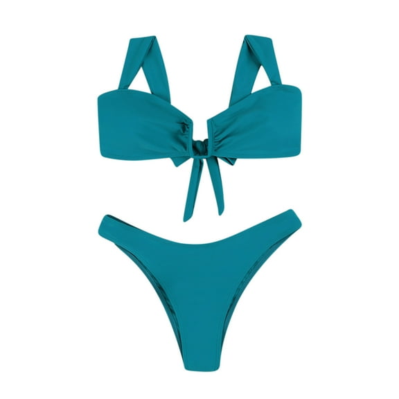 UTSJKR Women's Two Piece Triangle Top Bathing Suits Bikini Sets with Bottom Tie Back Padded High Cut Bralette Swimsuit Set Blue L