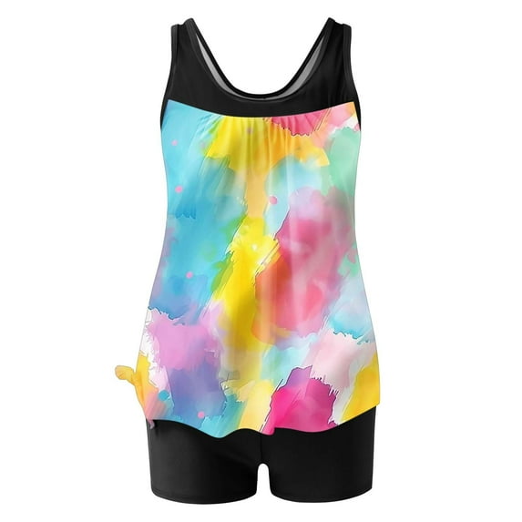 Deals UTSJKR Womens Bathing Suits Two Piece Tank Tops Boyshorts Swimsuits High Waist Tummy Control Gradient Print Tankini Swimwear Multicolor S