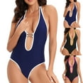 thumbnail image 1 of UTSJKR Womens Halter Lace-Up Swimsuit Tummy Control Swimsuits Cut Out Sexy Swimwear Backless Color Block One Piece Bathing Suits Navy 4, 1 of 8