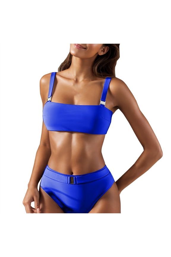 Womens High Waisted Bikini Sets Tummy Control Swimsuits Two Piece Sexy Bathing Suit Casual Loose Swimsuit Trendy Blue XL