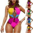 thumbnail image 1 of UTSJKR Womens Sexy One Piece Swimsuit Cut Out Criss Cross Bathing Suit Thong Monokini Colorblock Underwire Halter Swimwear Blue XL, 1 of 5