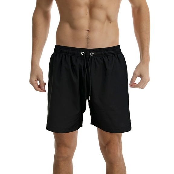 Mens Swimming Trunks Mens Trunks Ndbuld Men Fashion Casual Solid Drawstring Elastic With Pockets Beach Shorts Black L