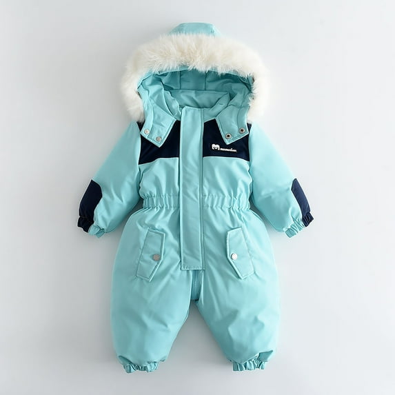 Deals Up to 50% off Ndbuld Ski Suit Kids Snowsuit Boys Girls Fashion Solid Color Keep Warm Thickening Warm Outdoor Hooded Jumpsuit