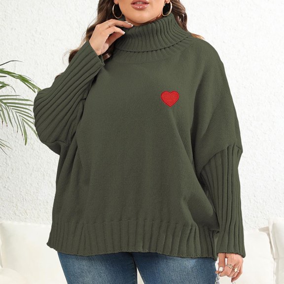 Usmixi Sweater for Women Winter Womens Turtleneck Sweater Long Sleeve Plus Size Comfort Knitted Pullover Tunic Fashion Heart Print Ladies Girls Sweater Tops